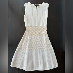 BCBGMaxAzria Cream and Tan Sweater knit Mini Dress- cinches at waist- super cute